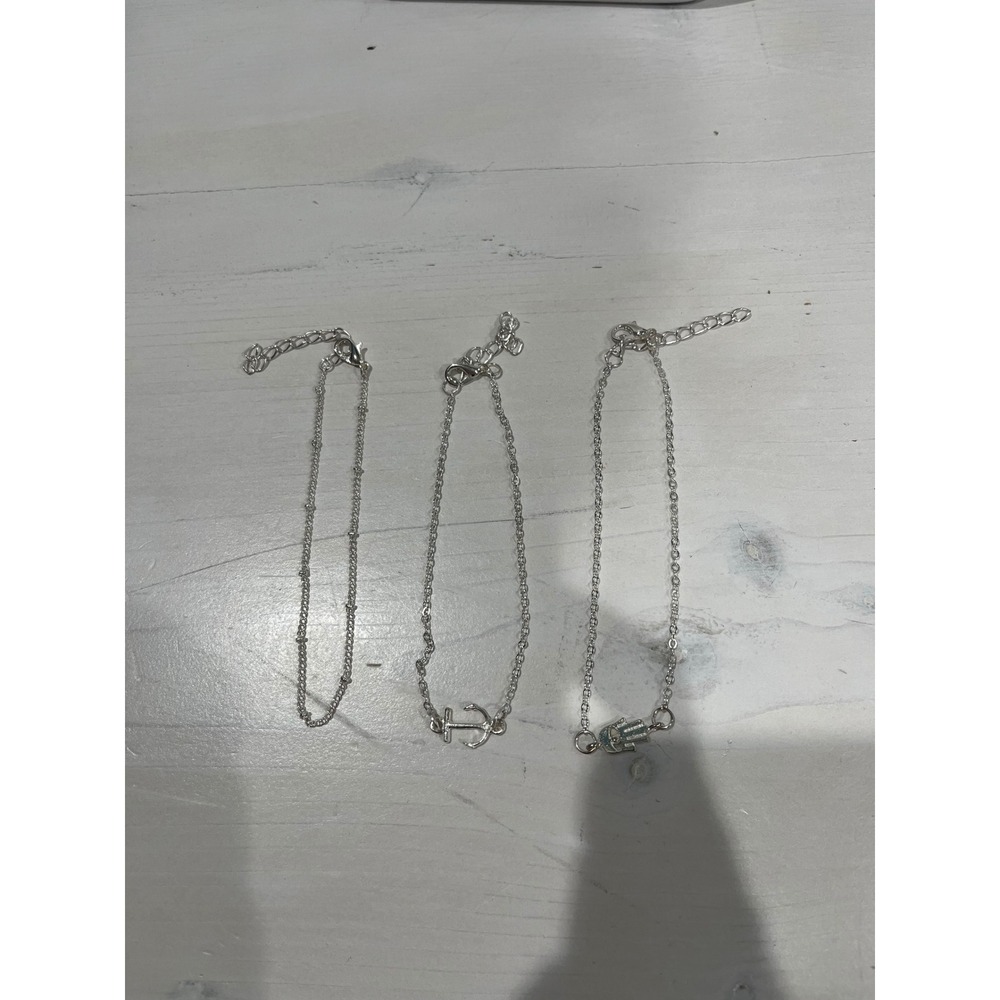 Silver Charm anklet lot‎ Anchor Hamsa Hand Chain Link Women's Jewelry